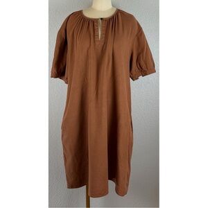 Women's Cotton Linen Dress Short Sleeve Midi Casual Tunic Dress with Pockets XL